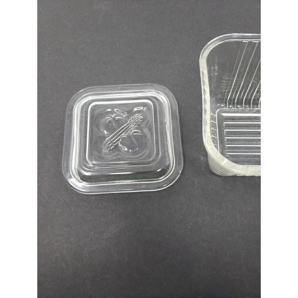 Vintage Federal Glass Refrigerator Bowl Dish Square Embossed Lid 2 small chips